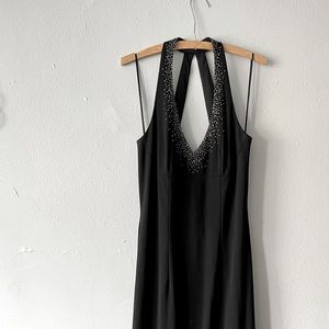 Dave & Johnny Black Polyester Beaded Evening Gown